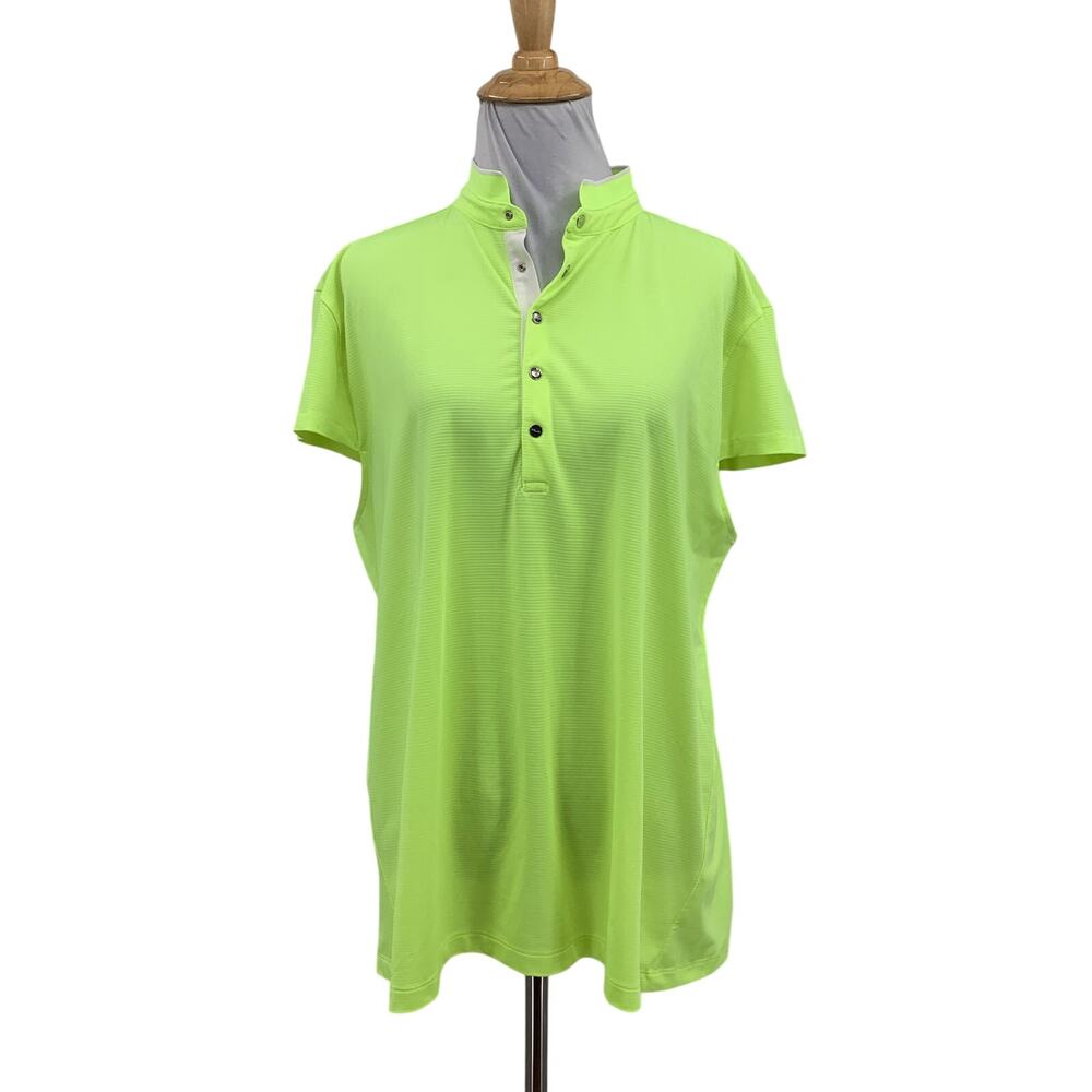 RLX Ralph Lauren Shirt Womens XL Extra Large Lime Snap Mandarin Collar Golf Polo
